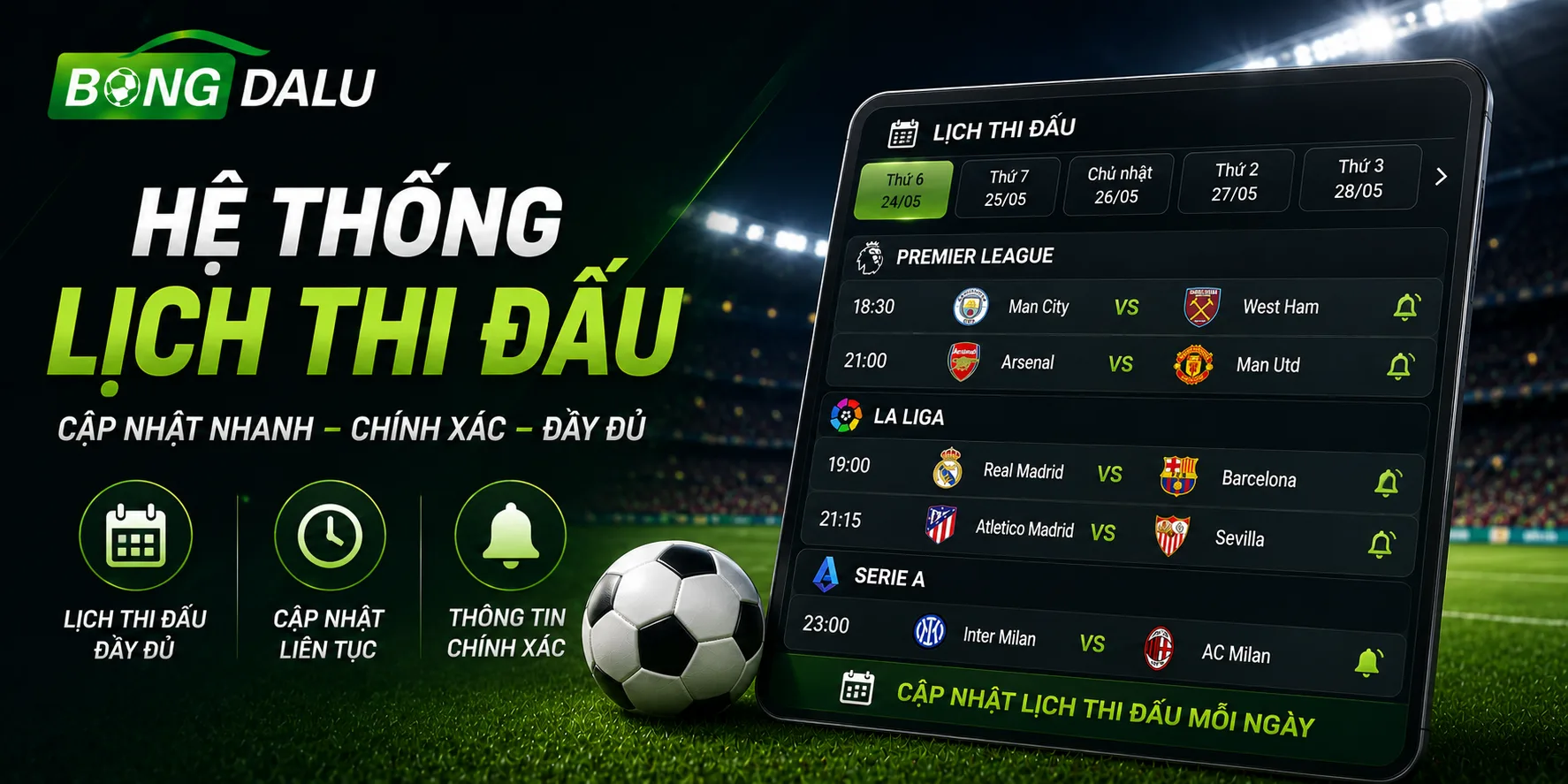 Lịch thi đấu bóng đá tại Bongdalu